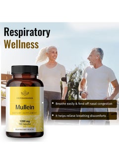 HERBAMAMA Mullein Leaf Capsules Lung Cleanse Respiratory Health Organic Mullein Leaf Extract For Lung Detox 1200Mg 100 Vegan Caps  - Image 4