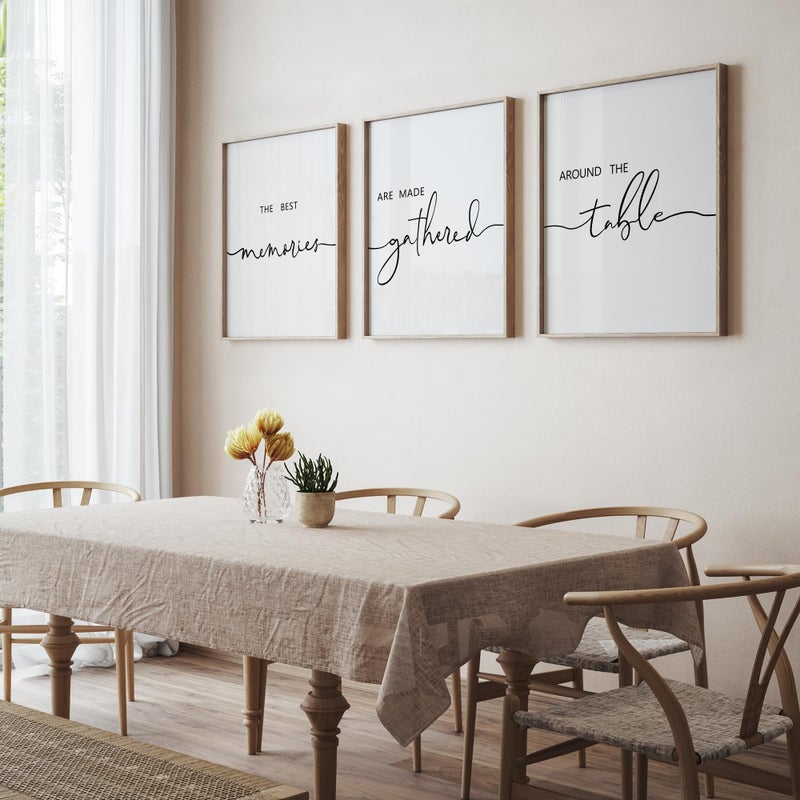 Houmury Set of 3 Framed Wall Art Memories Around the Table Farmhouse Wall Decor 11â€x14â€ Kitchen Wall Decor for Dining Room Decor Wood Signs (Brown, 11 * 14") - Image 2