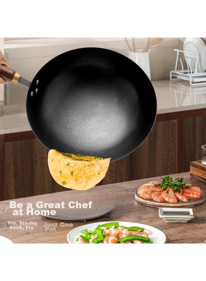 Jitiechui Ji Ti Hammer Zhangqiu Wok, Iron Pan, Stir-fry Pan, Non-stick Pan, Hand-forged, Uncoated, Traditional Cast Iron Pan, Gas Stove, 32cm - Image 1