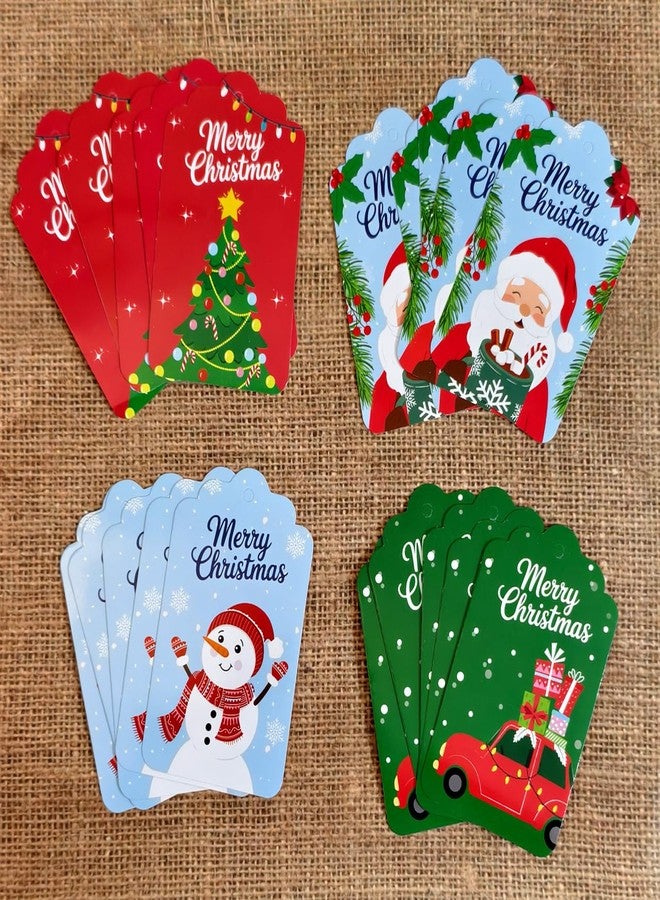 weRevel Merry Christmas Gift Tags – Pack of 20 | 4 Cute & Festive Designs | Santa, Snowman, Christmas Tree & Gifts | Premium Tags with Jute String | Gift Wrapping & Return Gift Tags - Image 2