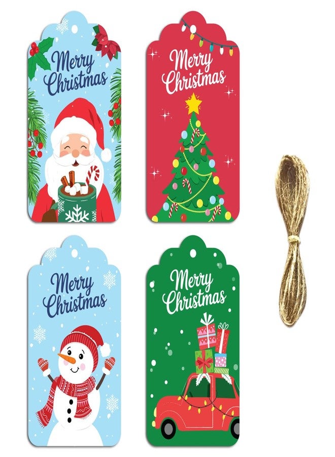weRevel Merry Christmas Gift Tags – Pack of 20 | 4 Cute & Festive Designs | Santa, Snowman, Christmas Tree & Gifts | Premium Tags with Jute String | Gift Wrapping & Return Gift Tags - Image 1