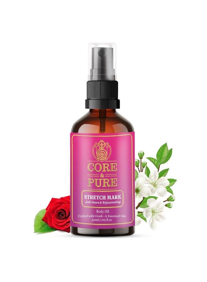 CORE & PURE Stretch Mark Oil Helps in Scar Removal, Uneven Skin Tone & Soothes Itchy and Stretchy Skin with 100% Natural Essential Oils Rose, Myrrh, Jasmine |All Skin Types|- 50ml - Image 1