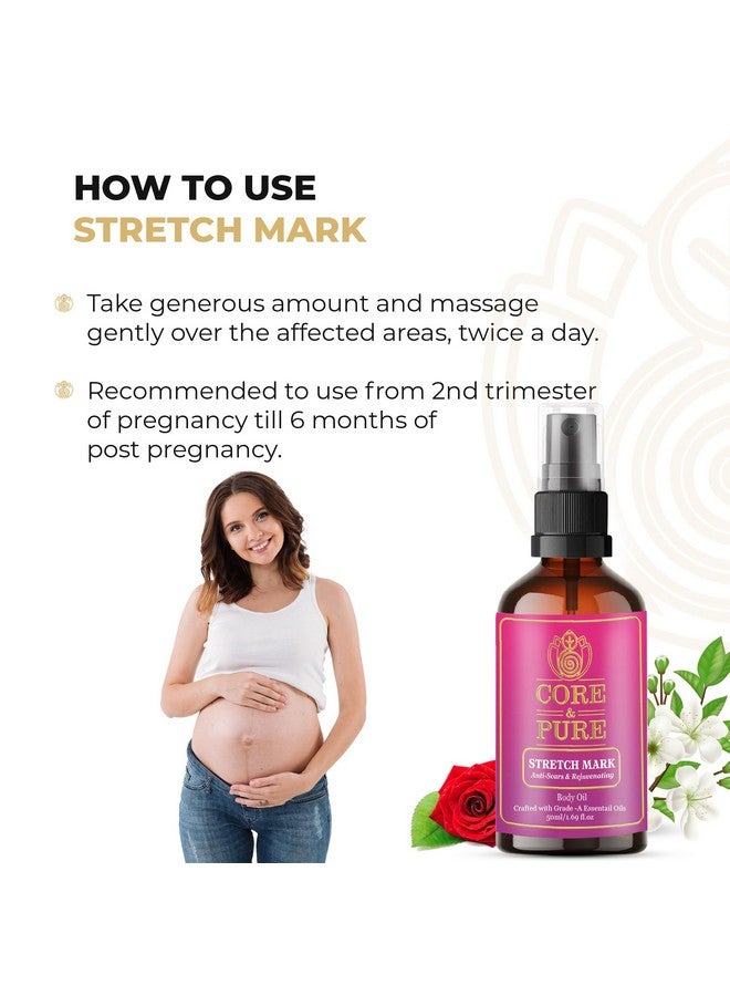 CORE & PURE Stretch Mark Oil Helps in Scar Removal, Uneven Skin Tone & Soothes Itchy and Stretchy Skin with 100% Natural Essential Oils Rose, Myrrh, Jasmine |All Skin Types|- 50ml - Image 4