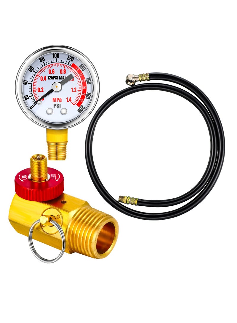 Excefore Air Tank Repair Kit Including Safety Valve, with Pressure Gauge and 4 Feet Air Tank Hose Assembly kit for Portable Carry Tank, 0-200 PSI Pressure Gauge  - Image 1