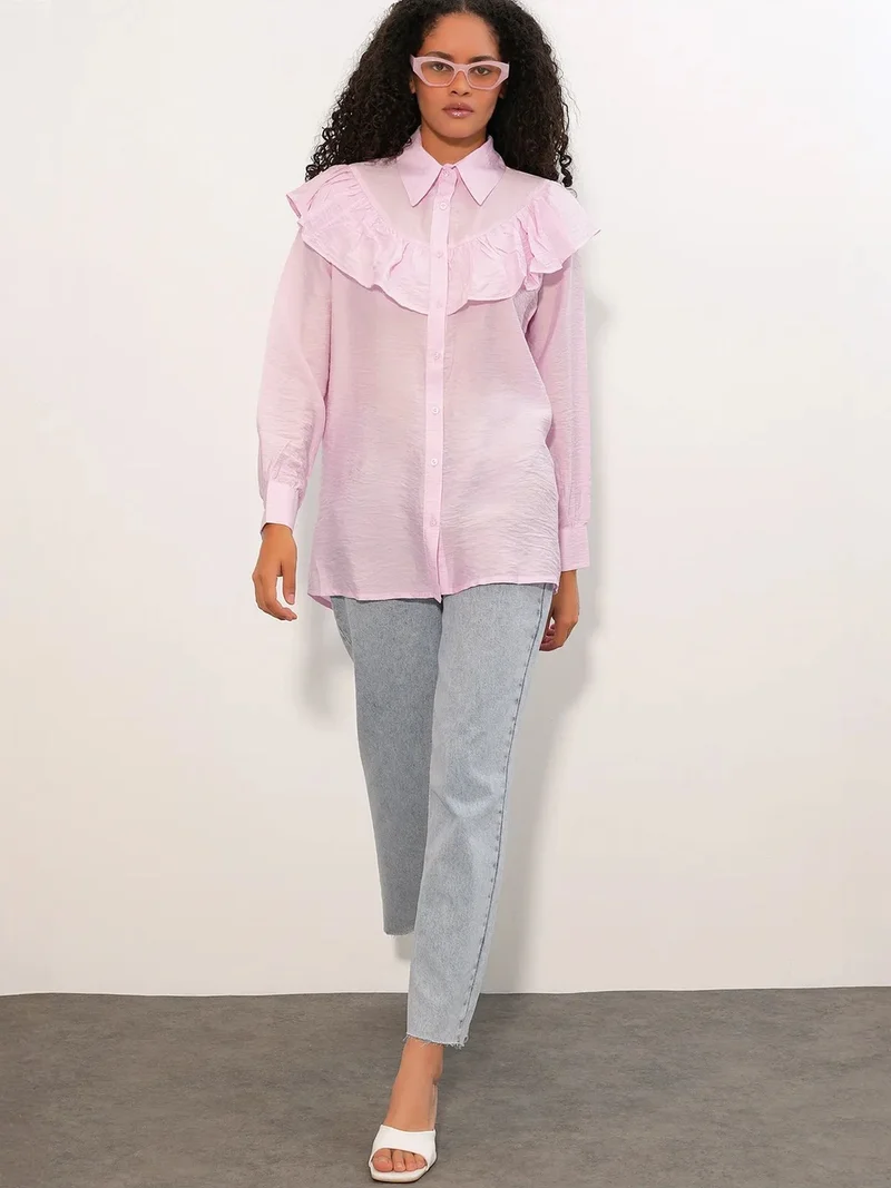 بيغ دارت BDART Long Relaxed Shirt With Frill Detail