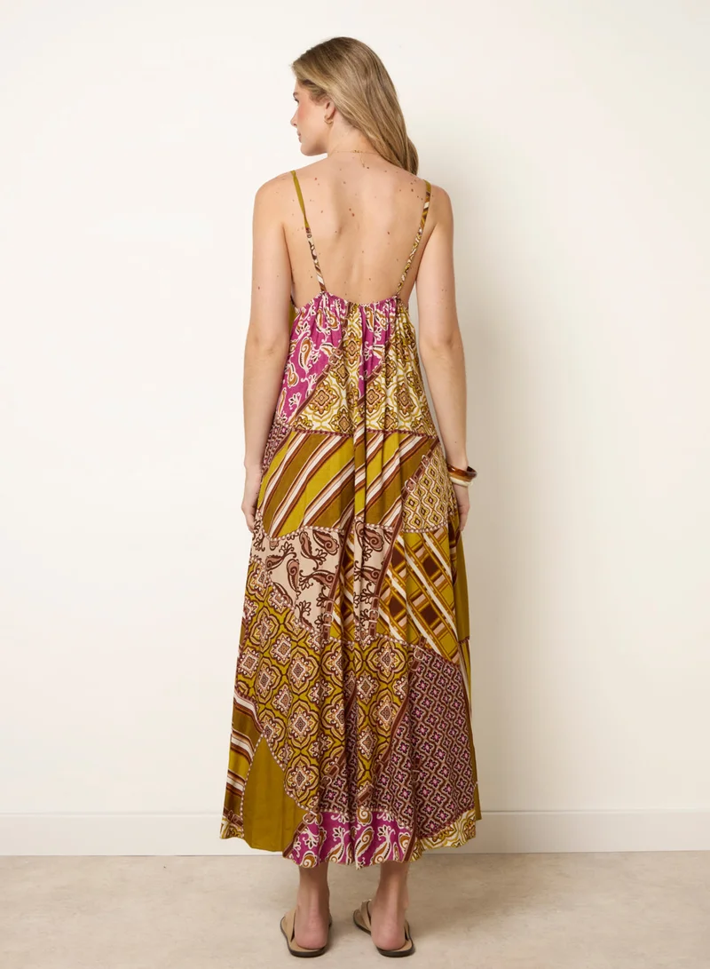 Blue Vanilla Patchwork Printed Transitional Print Dress