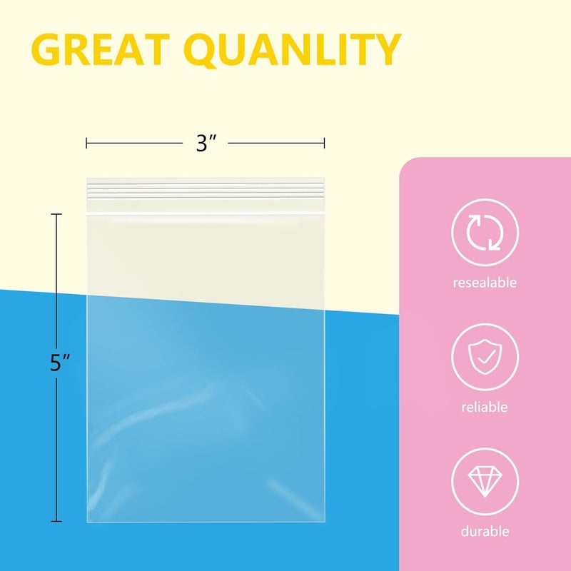 iMailer - 100 Pcs- 3" x 5" Clear Small Zip Bag - Reclosable Zip Plastic Poly Bags 2 Mil with Resealable Lock Seal Zipper for Photo, Jewelry, Bakery, Treats, Party Favors - Image 2