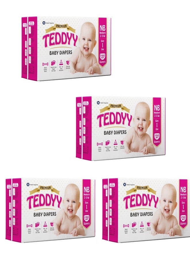 TEDDYY Premium Baby NB Size Diaper Tape Style | 84 Count (New Born) | 2-5 kgs (Pack of 4) | Quick Absorbency | Extra Super Soft | Anti - Bacterial |Colour Changing Wetness Indicator with Adjustable Gr