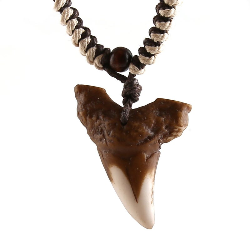 HZMAN Hawaiian Shark Teeth Resin Pendant - Adjustable Cord Surfer Necklace - Cool Surfer Hawaiian Beach Style Jewelry - Image 1