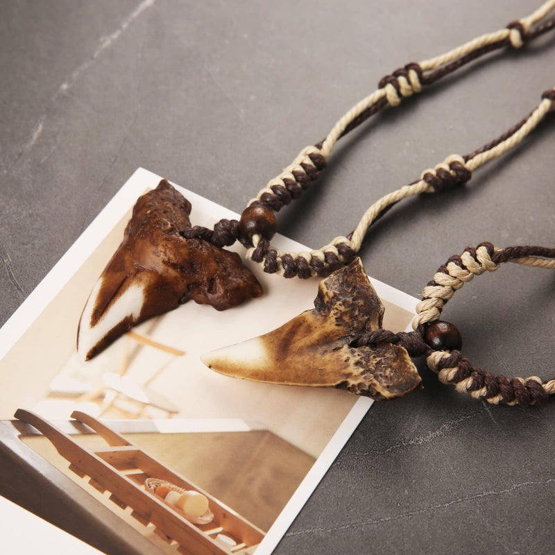 HZMAN Hawaiian Shark Teeth Resin Pendant - Adjustable Cord Surfer Necklace - Cool Surfer Hawaiian Beach Style Jewelry - Image 5