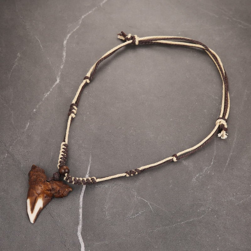 HZMAN Hawaiian Shark Teeth Resin Pendant - Adjustable Cord Surfer Necklace - Cool Surfer Hawaiian Beach Style Jewelry - Image 4