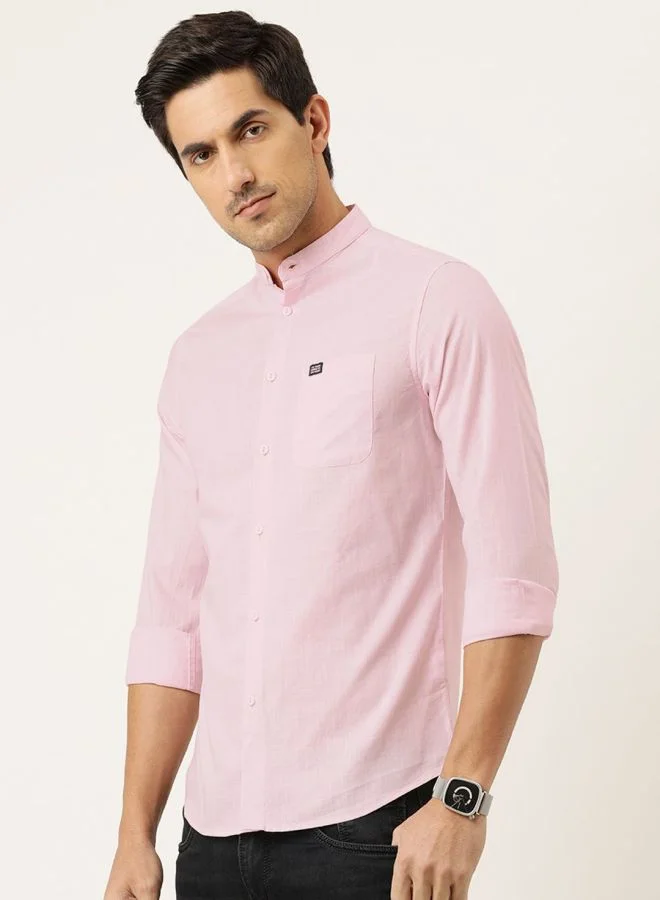 شركة المرآب الهندية Men Slim Fit Solid Full Sleeves Mandarin Collar Casual Shirt