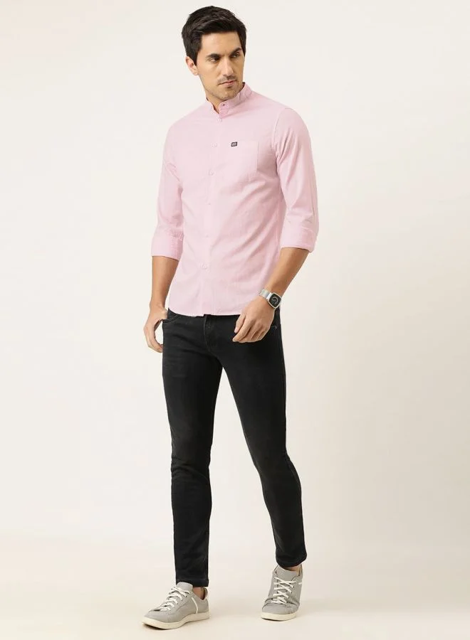 شركة المرآب الهندية Men Slim Fit Solid Full Sleeves Mandarin Collar Casual Shirt