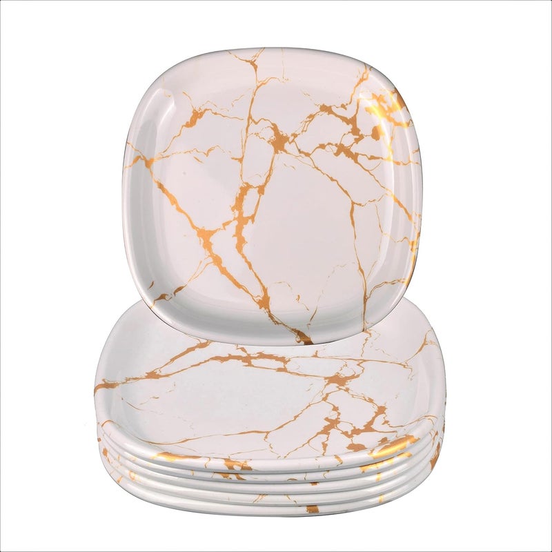 Mapple Leaf Mapple Leaf Premium Melamine Dinner Plate Set of 6 Royal White GoldSquare11 INCH - Image 1