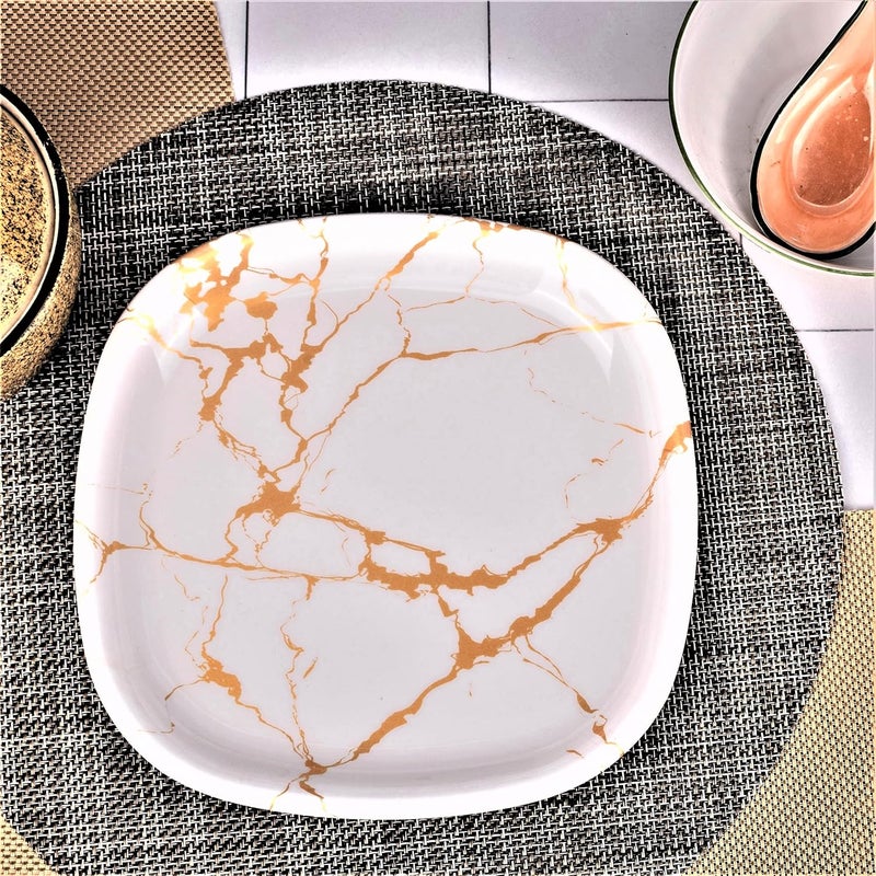 Mapple Leaf Mapple Leaf Premium Melamine Dinner Plate Set of 6 Royal White GoldSquare11 INCH - Image 2