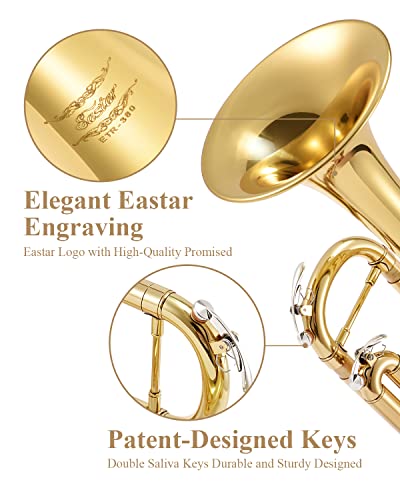 Eastar Bb Standard Trumpet Set for Beginner, Brass Student Trumpet Instrument with Hard Case, Cleaning Kit, 7C Mouthpiece and Gloves, ETR-380, Golden - Image 2