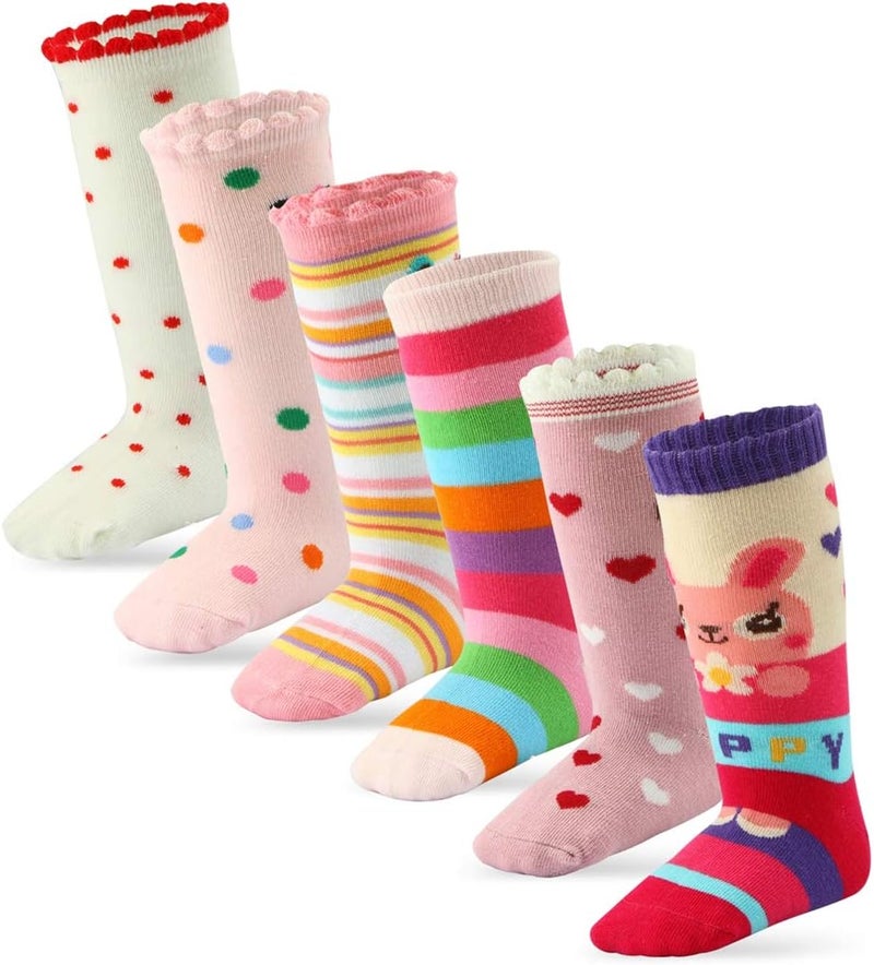 Cottock 6 Pairs Toddler Girl Knee High Grip Socks, Baby School Socks Anti Slip for Kids Girl - Image 1