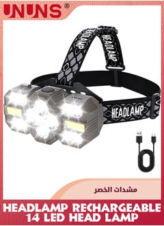 UNUNS Headlamp Rechargeable,14 LEDs Head Lamp,22000 Lumens ead Flashlight With Red Light,8+2 Modes Headlight,Waterproof Forehead Light,Emergency Hands-Free Headlamp For Running Hiking Camping,Outdoor Gear  - Image 1
