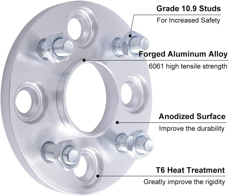 DCVAMOUS فواصل العجلات المركزية DCVAMOUS 4PC 4x100 بسماكة 15 مم مع مسامير 12x1.5 وفتحة مركزية 56.1 مم - Image 5