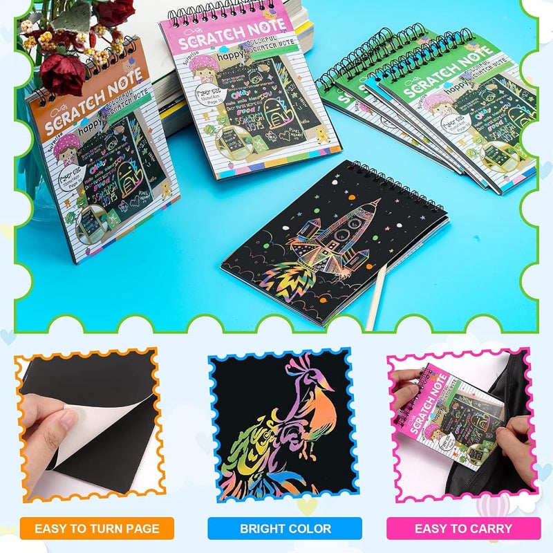 ALMEKAQUZ 12 Pack Scratch Art Notebooks, Rainbow Scratch Paper Notes with Wooden Stylus, Magic Scratch Art Kit for Kids Party Favors Classroom Prizes Arts Crafts Activity - Image 3