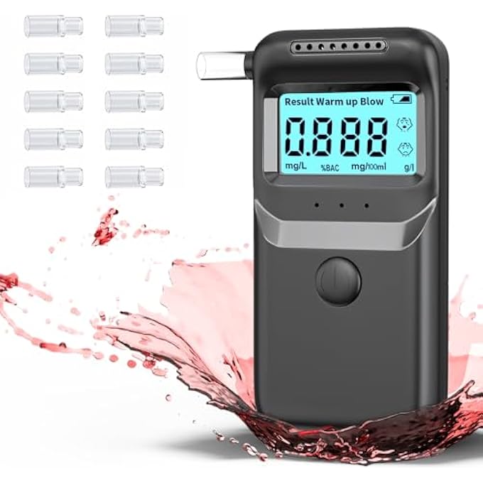 rayihni Breathalyzer,Alcohol Tester Breathalyzer with LCD Display Digital Alcohol Testing Kits,High Accuracy Alcohol Detector High Accuracy Alcohol Breath Tester -Black(10 Mouthpieces) - Image 1