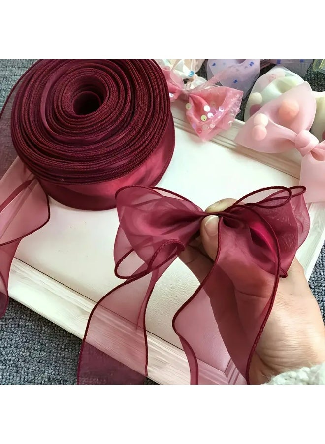 شجرة زينة عيد الميلاد، شريط هدايا، حرف حفلة، شريط زينة بطول 10م (شفاف بورجوندي)