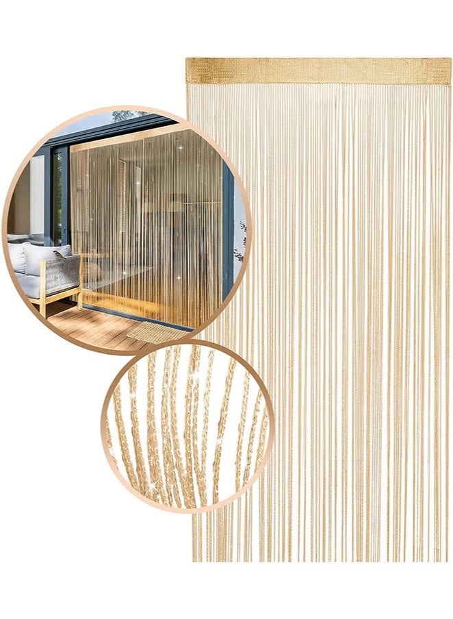OMEVE 1 Pack Door String Curtain Rare Flat Silver Ribbon Thread Fringe Window Panel Room Divider Cute Strip Tassel for Wedding Coffee House Restaurant Party Parts 1X2M (Champagne)  - Image 1