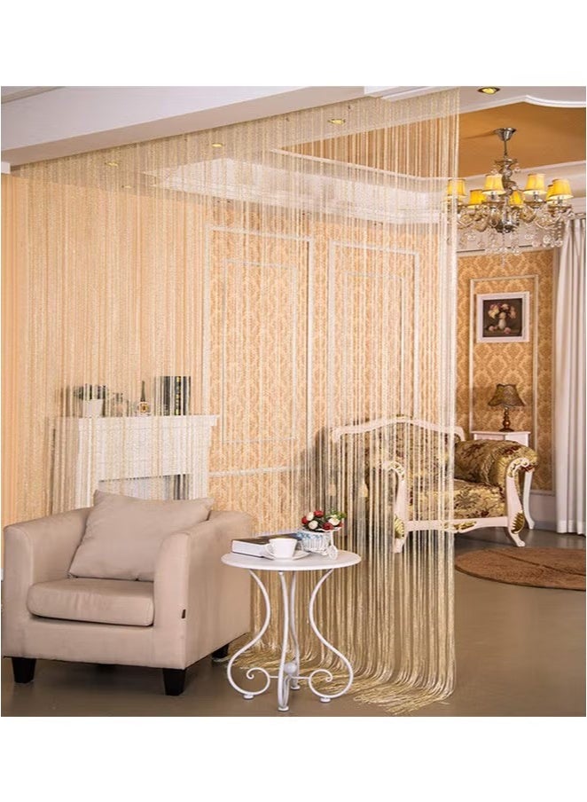 OMEVE 1 Pack Door String Curtain Rare Flat Silver Ribbon Thread Fringe Window Panel Room Divider Cute Strip Tassel for Wedding Coffee House Restaurant Party Parts 1X2M (Champagne)  - Image 2