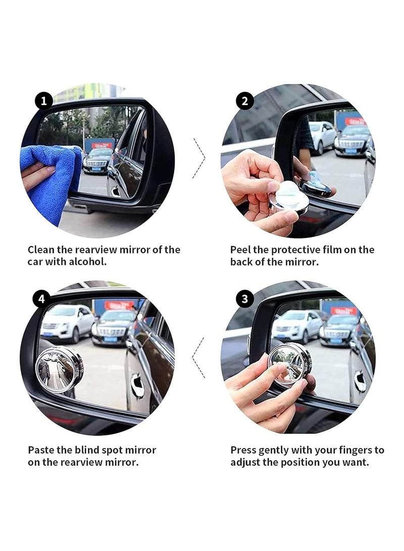 Captaintech 2 Pack Blind Spot Mirrors 360 Degree  Rotate Sway Silver Round Curved Convex Wide Angle Mirror Waterproof HD Crystal Glass Blindspot Mirrors for Cars SUV Trucks Traffic Safety - Image 5