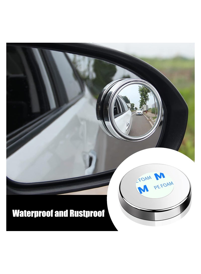 Captaintech 2 Pack Blind Spot Mirrors 360 Degree  Rotate Sway Silver Round Curved Convex Wide Angle Mirror Waterproof HD Crystal Glass Blindspot Mirrors for Cars SUV Trucks Traffic Safety - Image 3