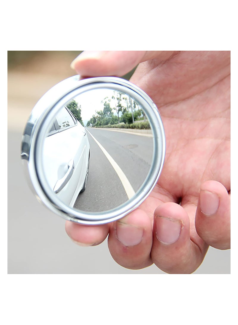 Captaintech 2 Pack Blind Spot Mirrors 360 Degree  Rotate Sway Silver Round Curved Convex Wide Angle Mirror Waterproof HD Crystal Glass Blindspot Mirrors for Cars SUV Trucks Traffic Safety - Image 4