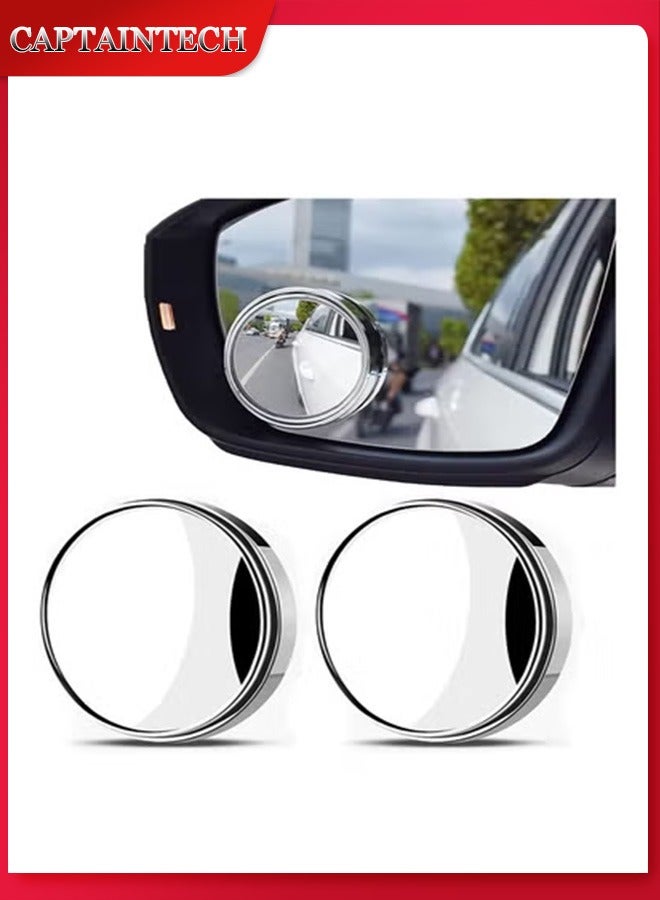 Captaintech 2 Pack Blind Spot Mirrors 360 Degree  Rotate Sway Silver Round Curved Convex Wide Angle Mirror Waterproof HD Crystal Glass Blindspot Mirrors for Cars SUV Trucks Traffic Safety - Image 1
