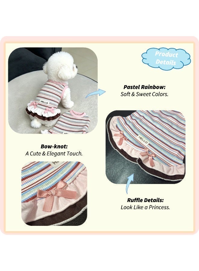 Trendy Striped Pet Dress with Ruffled Hem and Bows - High-Fashion Cat & Dog Skirt, Elegant Summer Puppy Apparel for Small Dogs, Cute Photo-Ready Pet Clothes, Size S - Image 4