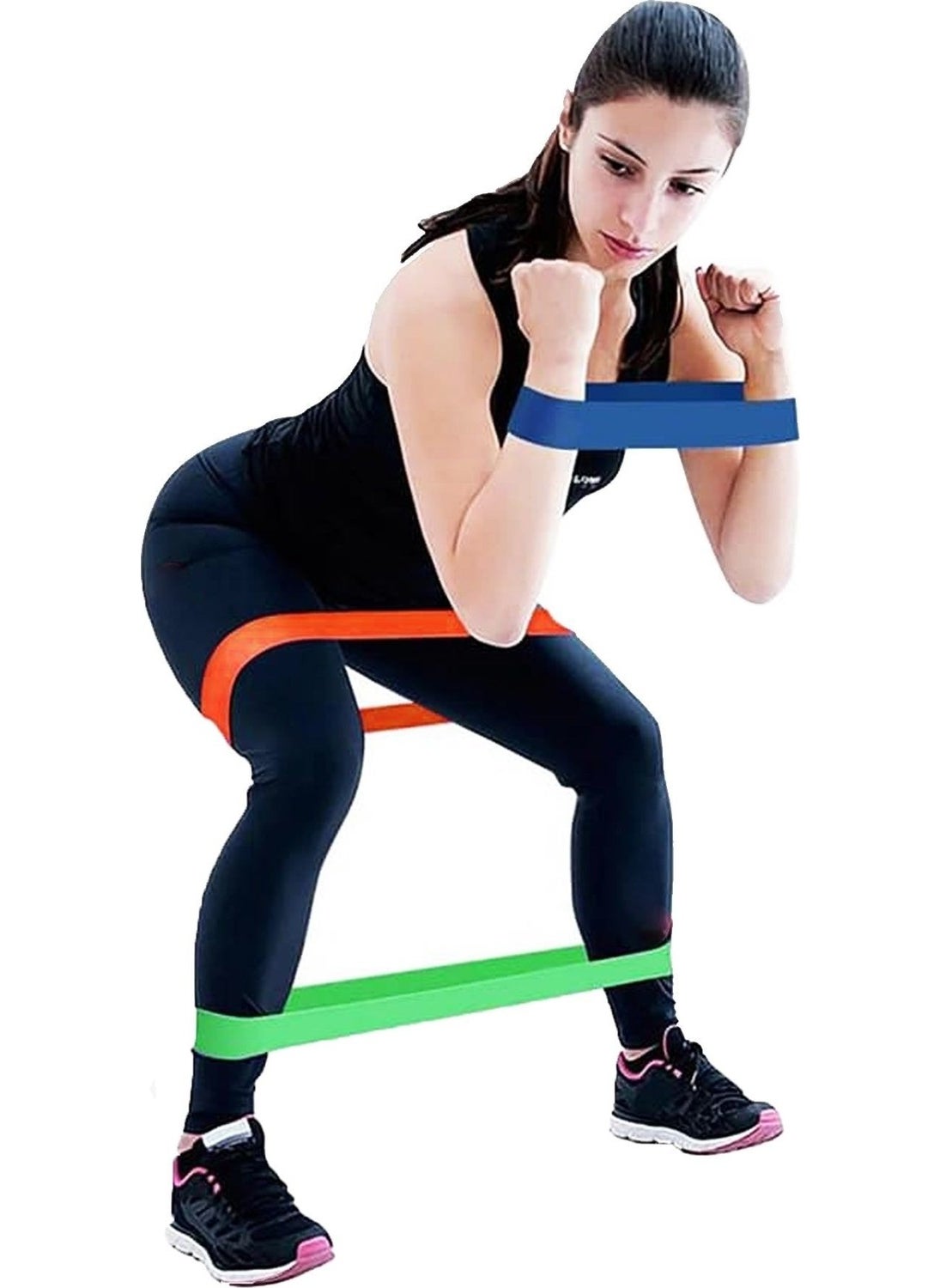Technosmart 3-Piece Aerobic Band with Different Resistance, Light Medium Hard Pilates Squat Exercise Band  - Image 1