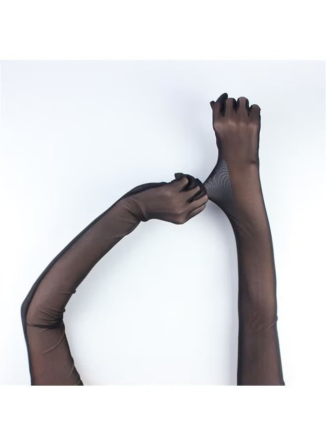 2 PCS Womens Gloves Thin Lace Black Hollow Transparent Long Gloves Soft Breathable Solid Net Yarn Elasticity - Image 2