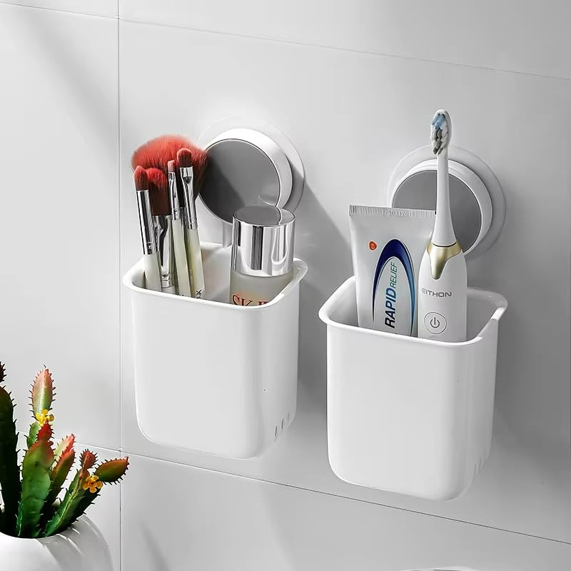 Bunvox Pack of 2 Wall Mounted Self Adhesive Toothbrush Holder for Bathroom | No Drilling, Waterproof & Durable | Multi-Slot Tooth Brush Stand Organizer | Compact, Space Saving Bathroom Accessory - Image 1