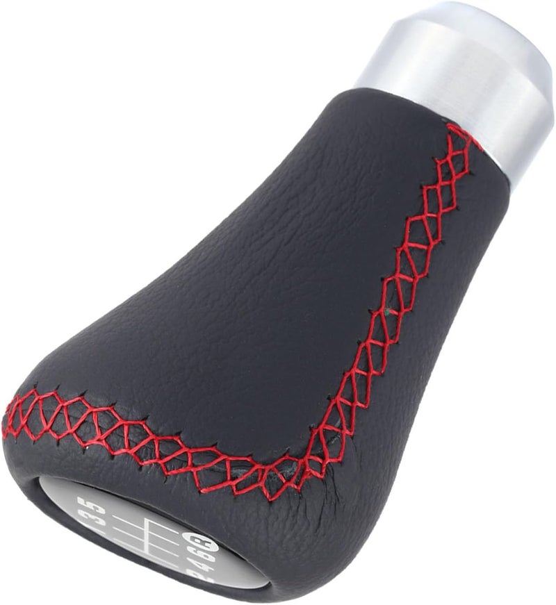 Universal Car 6 Speed Gear Shift Knob with PU Leather, 3 Hoses 8-12mm Diameter, Black - Easy Installation, Durable Metal Construction, Fits Most Vehicles (Red) - Image 3