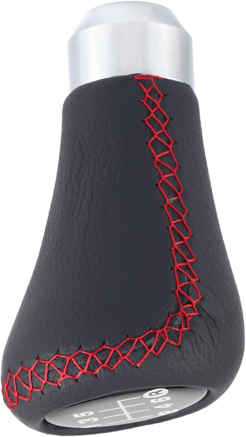 Universal Car 6 Speed Gear Shift Knob with PU Leather, 3 Hoses 8-12mm Diameter, Black - Easy Installation, Durable Metal Construction, Fits Most Vehicles (Red) - Image 2
