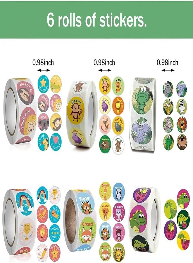2HEET 500PCS Motivational Reward Stickers Roll 1-Inch Colorful Cartoon Design Stickers for Kids Teacher & Parent Incentives for Classroom, Homework & Behavior Encouragement - Image 3