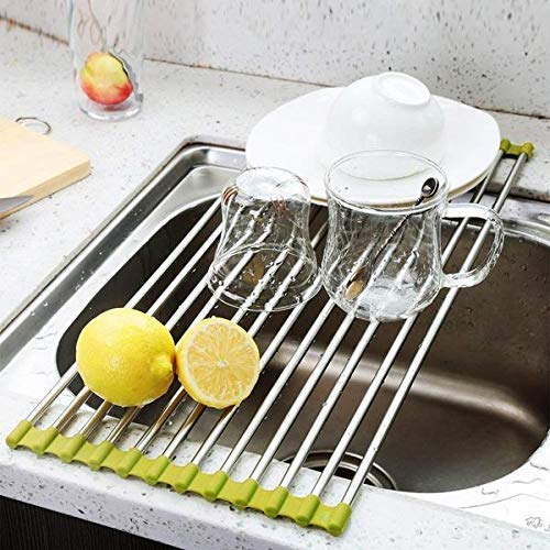 Peyx Foldable Multipurpose Rollup Stainless Steel Kitchen Organiser Utensils Dish Drying Drainer Rack Mat for Over Sink and FruitVegetable Strainer Colander 465 cm x 46 cm - Image 3
