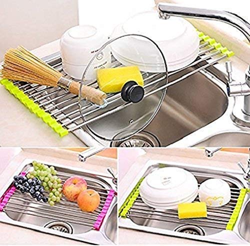 Peyx Foldable Multipurpose Rollup Stainless Steel Kitchen Organiser Utensils Dish Drying Drainer Rack Mat for Over Sink and FruitVegetable Strainer Colander 465 cm x 46 cm - Image 5
