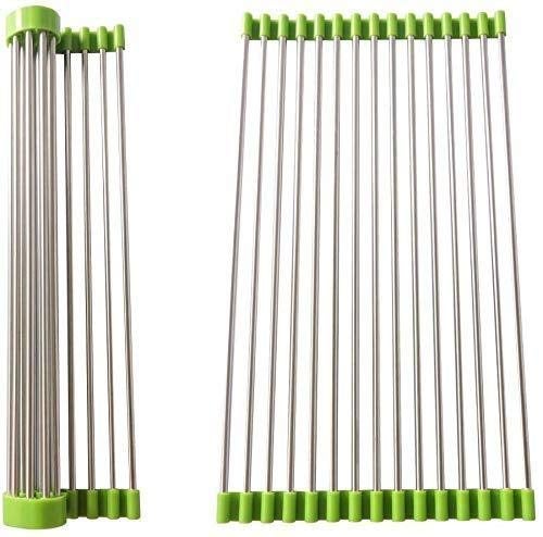 Peyx Foldable Multipurpose Rollup Stainless Steel Kitchen Organiser Utensils Dish Drying Drainer Rack Mat for Over Sink and FruitVegetable Strainer Colander 465 cm x 46 cm - Image 4