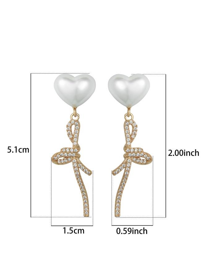 Take Two Heart Shape Faux Pearl Embellished Knot Earrings - Image 3