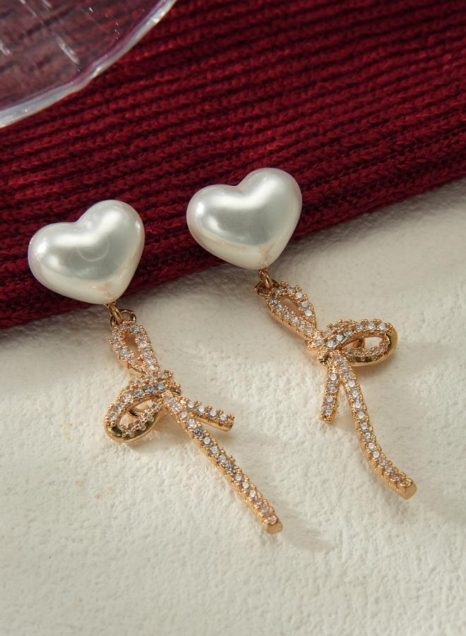 Take Two Heart Shape Faux Pearl Embellished Knot Earrings - Image 2