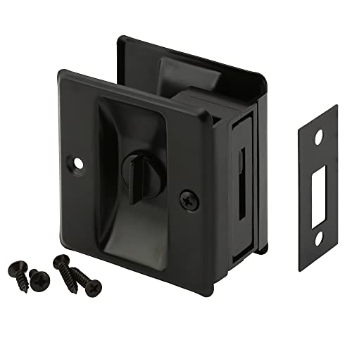 Prime-Line PrimeLine N 7578 Pocket Door Privacy Lock with Pull Matte Black Finish Single Pack - Image 1