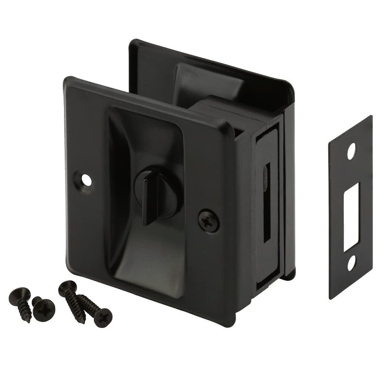 Prime-Line PrimeLine N 7578 Pocket Door Privacy Lock with Pull Matte Black Finish Single Pack - Image 2