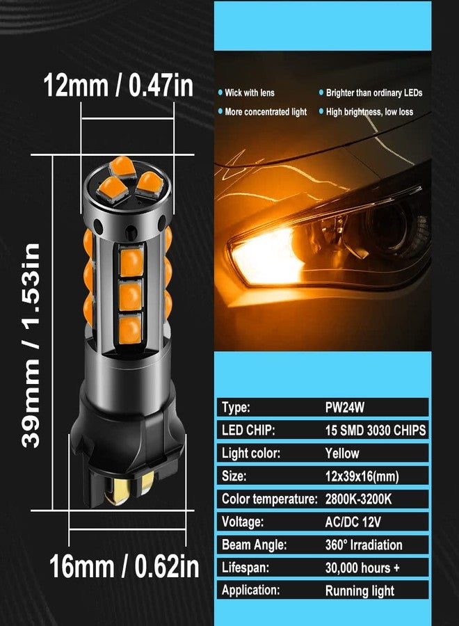 مصباح LED من نوع VOODA PW24W PWY24W، 12181NA 12174 12182، مصباح LED كهرماني بديل لمصابيح التشغيل النهاري ومصابيح التوقف ومصابيح الإشارة، متوافق مع المركبات الأوروبية، عبوة من قطعتين. - Image 3
