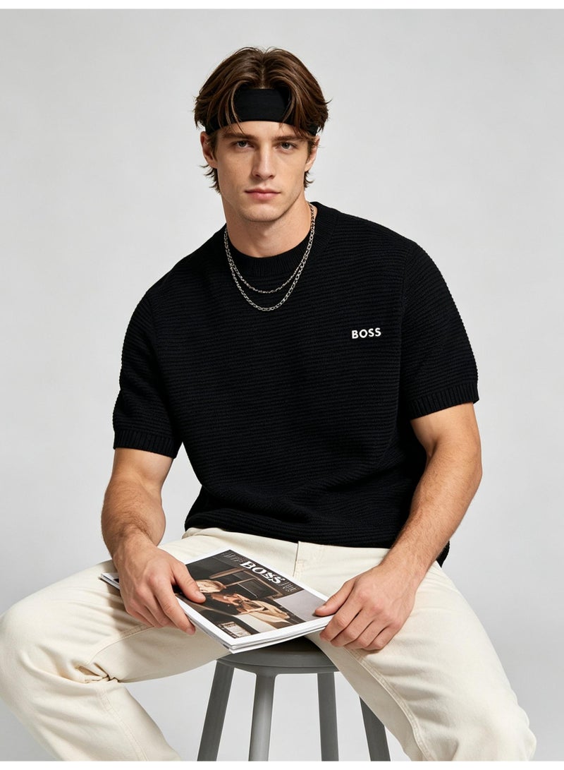 BOSS Casual Short Sleeve Knit Top For Men And Women, Daily Wear Crew Neck Tee, Black - Image 1