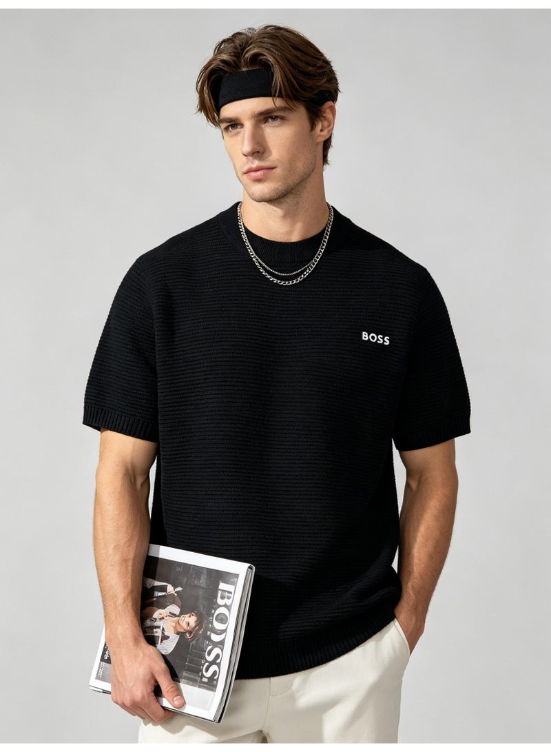 BOSS Casual Short Sleeve Knit Top For Men And Women, Daily Wear Crew Neck Tee, Black - Image 4