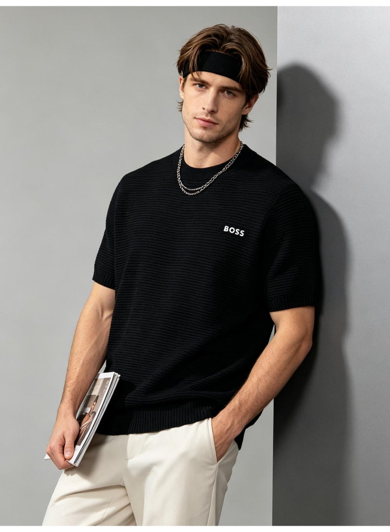 BOSS Casual Short Sleeve Knit Top For Men And Women, Daily Wear Crew Neck Tee, Black - Image 3